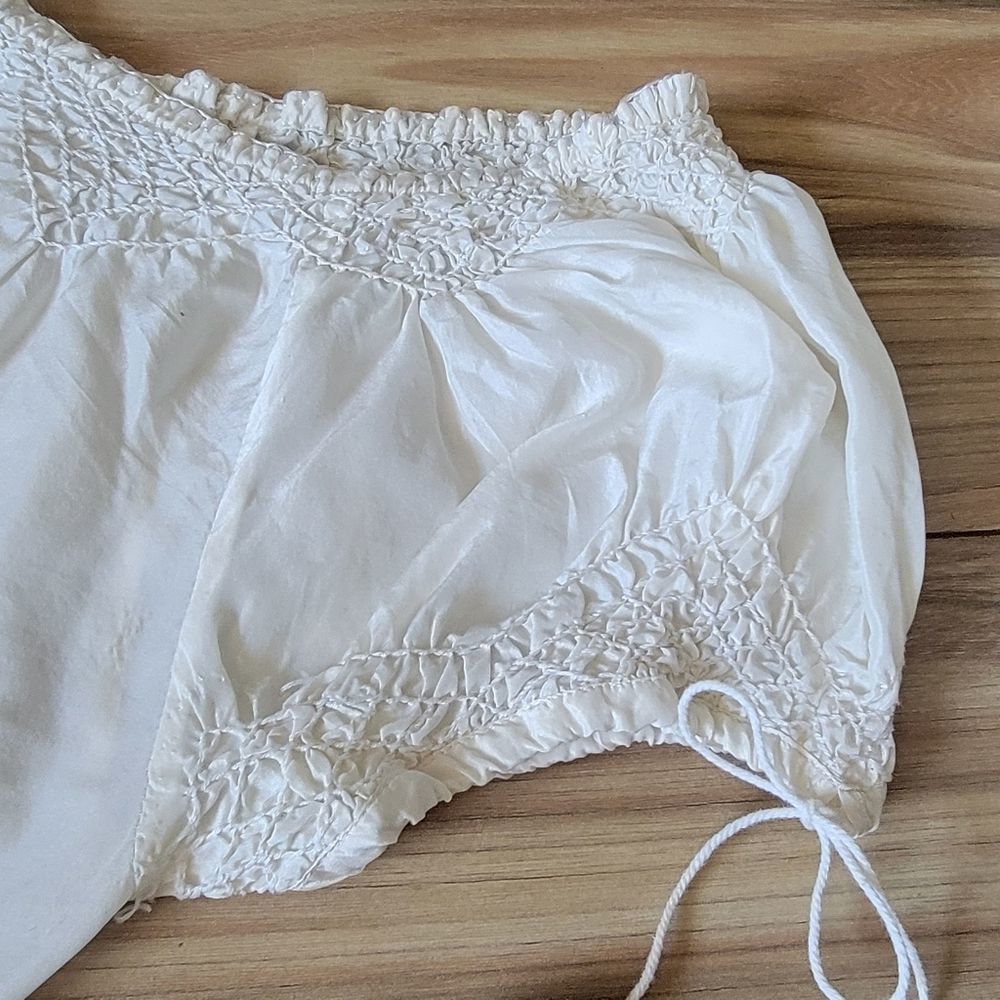 Joie 100% Silk Vintage Embroidered Tassel Peasant Blouse in Ivory White - Picture 4 of 13